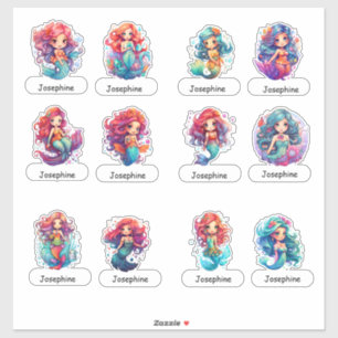 Adesivo Pequenas Sereias Bonitas com Nome de Criança Abaix