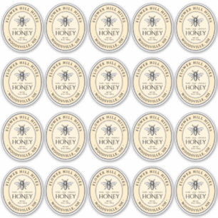 Adesivo Pequeno Mel Oval Rótulo Francês de Filas de Abelha