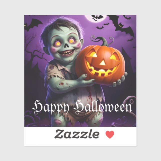 Adesivo Pequeno Monstro Verde e Amigo de Abóbora (Folha)