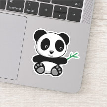 Pequeno Panda Bonito com um Bambu Stick