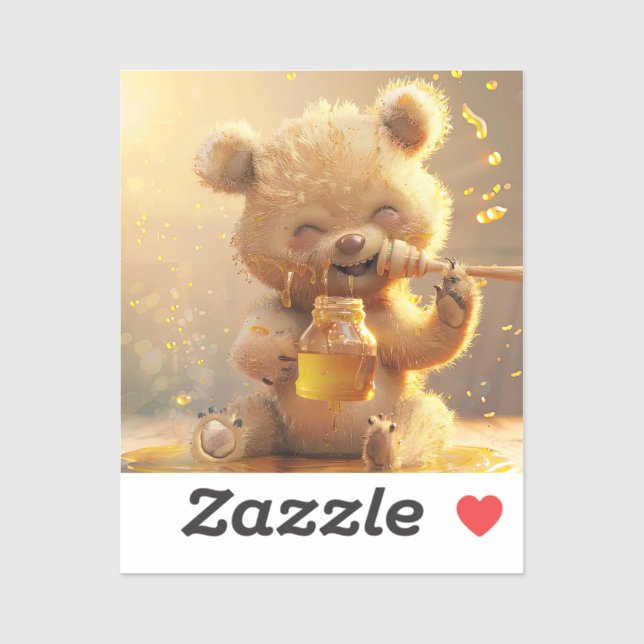 Adesivo Pequeno urso comendo mel (Folha)