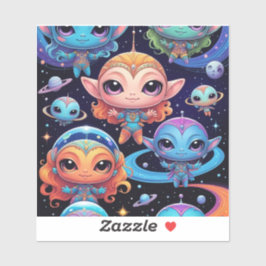 Adesivo Pequenos Aliens multicoloridos no espaço