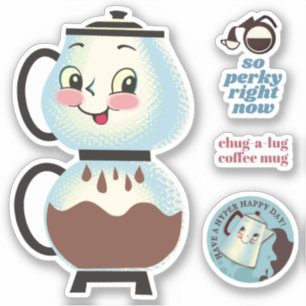 Adesivo Percolator retro do pote do café do vintage feliz