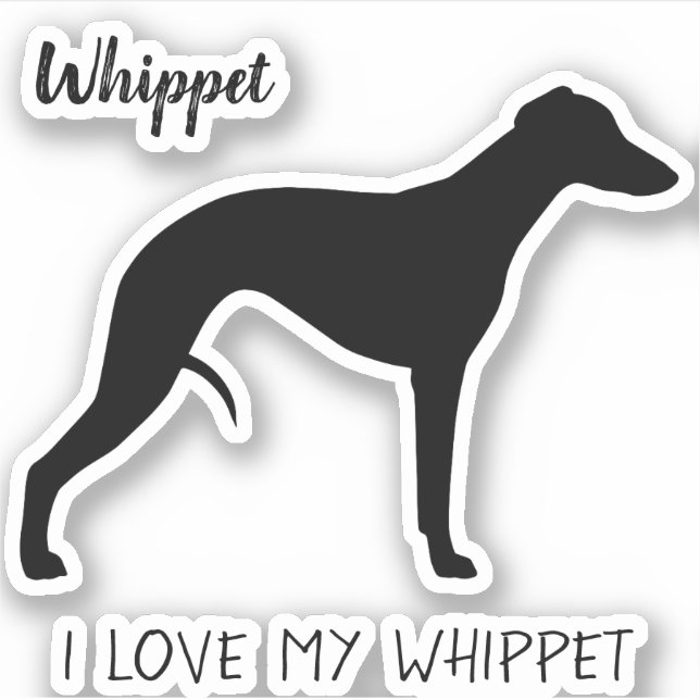 Adesivo Perfil Silhueta Whippet Eu Amo Meu Whippet (Frente)