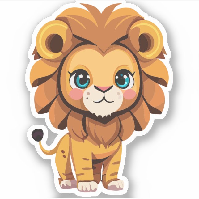 Adesivo Personagem de desenho animado de Leão Fofo (Frente)