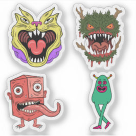 Adesivo Personagem de Monstro Colorido e Excêntrico Retrô