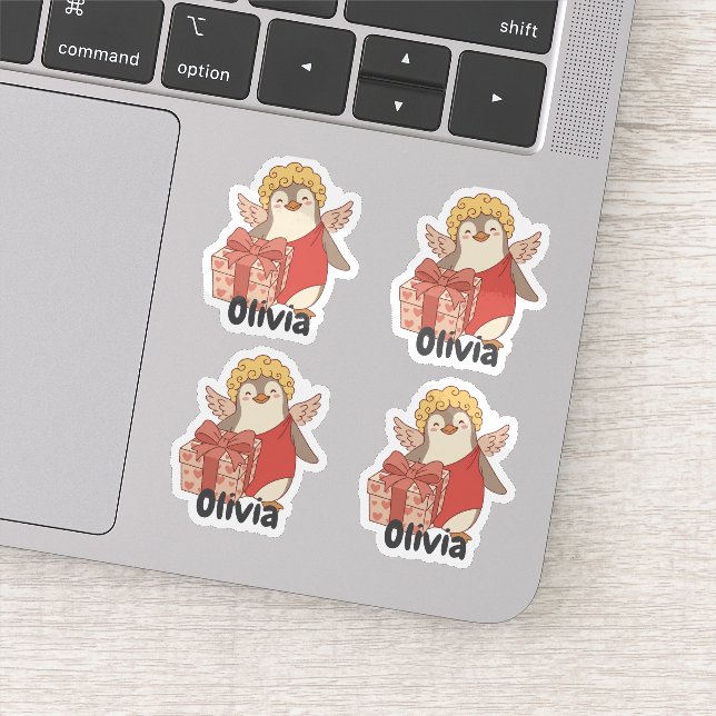 Adesivo Personalised Cute Penguin Cupid Valentine Stickers (Detalhe)