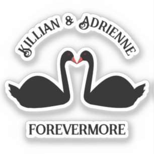 Adesivo Personalização de Swans Negros Beijando Casamento 