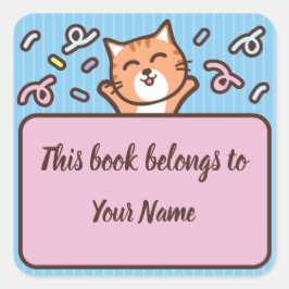 Adesivo Personalizado de Bookplate de Gato Cortado