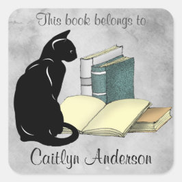 Adesivo Personalizado de Gato e Livros