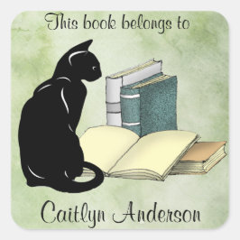 Adesivo Personalizado de Gato e Livros
