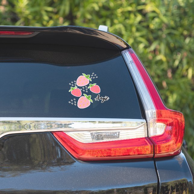 Adesivo Personalizado Morangos Nome (Lado do carro)