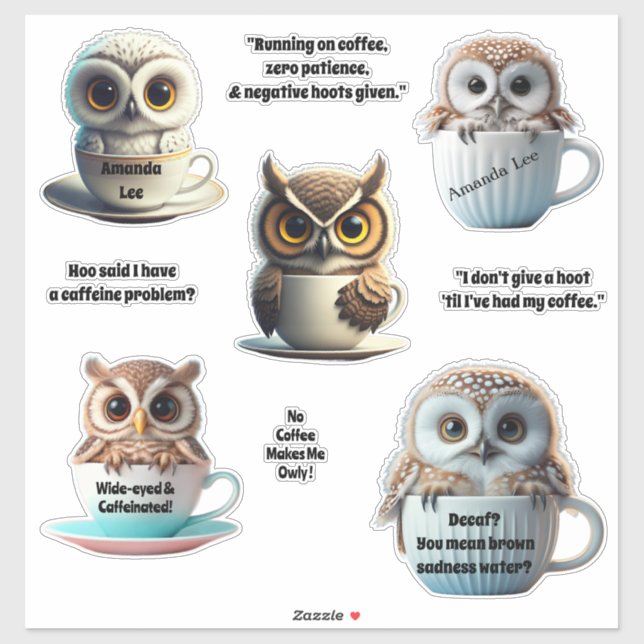 Adesivo Personalizar Café Chibi Owl (Folha)