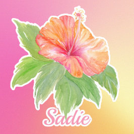Adesivo Personalizar Hibisco Flor Tropical Aquarela