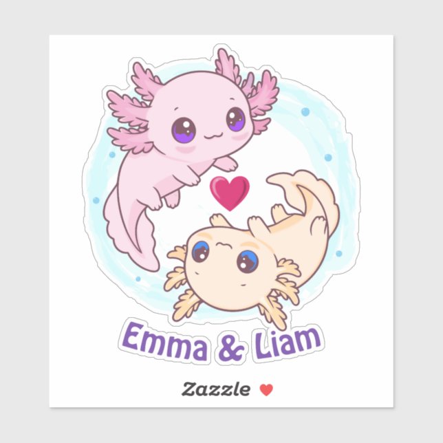 Adesivo Personalized Axolotl Couple Valentine Sticker (Folha)
