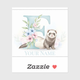 Adesivo Personalized Floral Monogram 'F' with Cute Ferret 