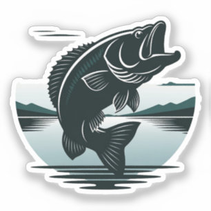 Adesivo Pesca Minimalista de Robalo de Boca Larga Saltando
