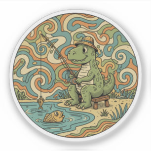 Adesivo Pescando T-Rex - Dinossauro Groovy Pescador