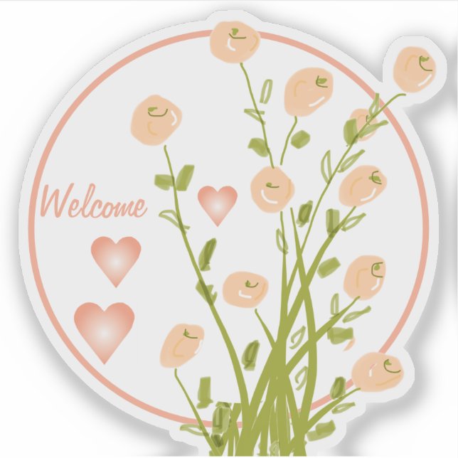 Adesivo Pêssego E Floral Rosa (Frente)