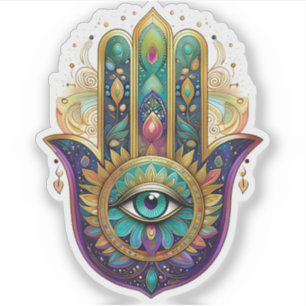 Adesivo Pétalas Violeta Verde Dourado Hamsa Turquesa Terce