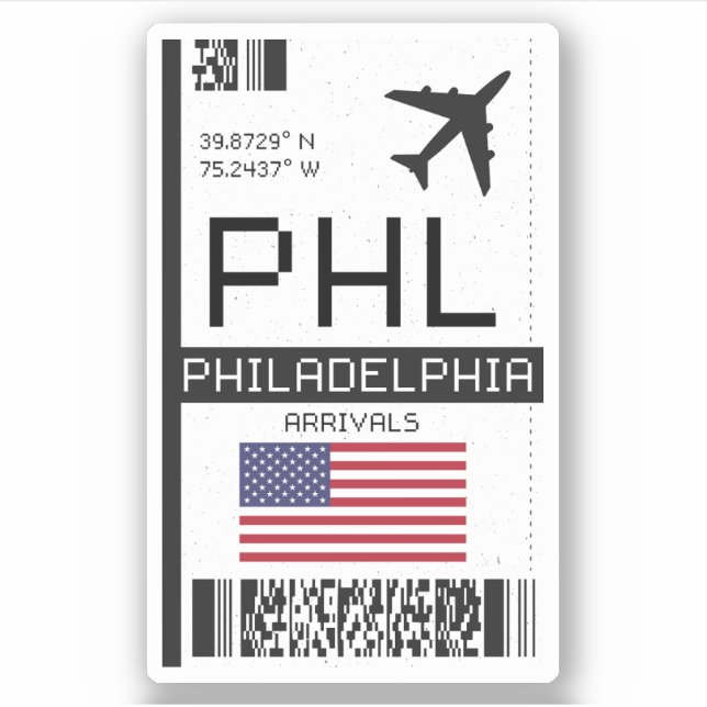 Adesivo PHL Philadelphia, aeroporto americano de embarque (Frente)