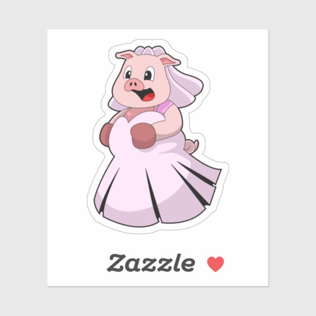 Adesivo Pig as Bride with Wedding dress.PNG (Folha)