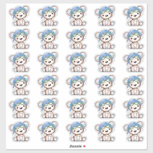 Adesivo Piloto de avião Envelope de Urso de Teddy Fechado  (Folha)