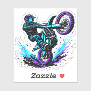 Adesivo Piloto de Motocross Fazendo "Wheelie" em Movimento