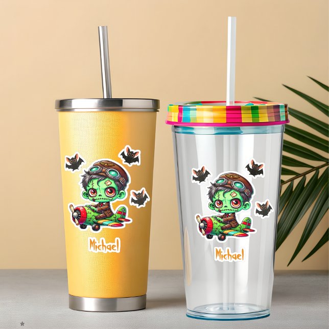 Adesivo Piloto Zombie voando Avião e Dia de as Bruxas engr (Criador carregado)