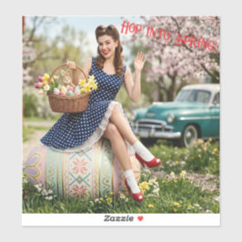 Adesivo Pin-Up de Páscoa Vintage | Salte para a Pr