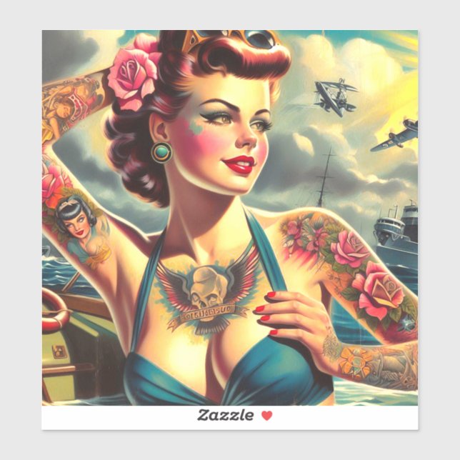 Adesivo Pin-up Tatuado na Vintage (Folha)