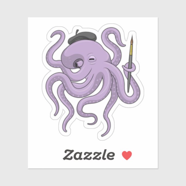 Adesivo Pincel de Pintura de Octopus (Folha)