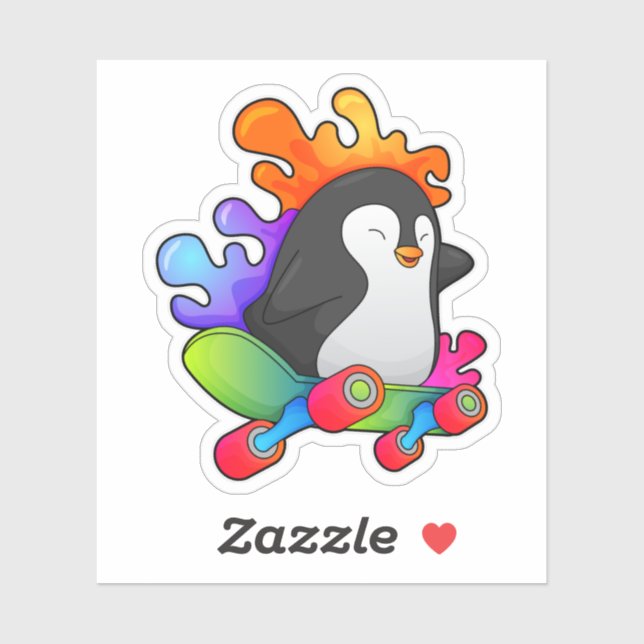 Adesivo Pinguim como Patinador com skate (Folha)