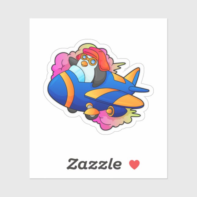 Adesivo Pinguim como piloto com avião (Folha)