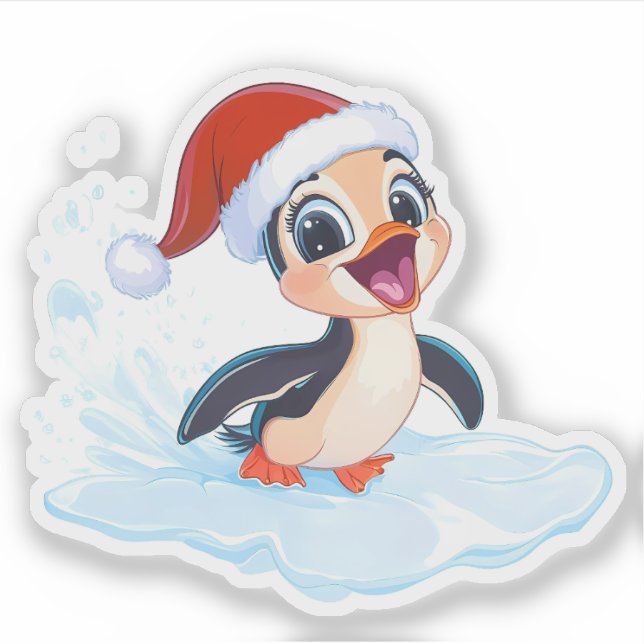 Adesivo Pinguim de Natal animado (Frente)