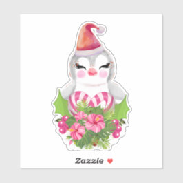 Adesivo Pinguim de Natal bonito em Santa Hat