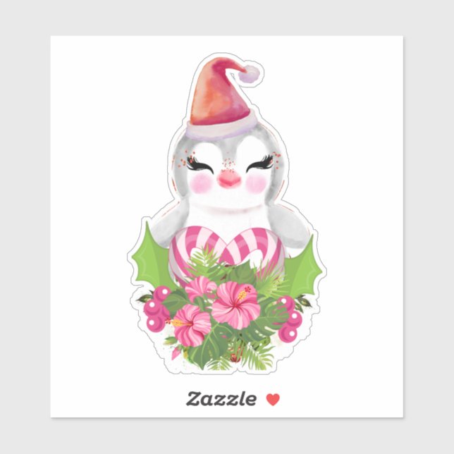 Adesivo Pinguim de Natal bonito em Santa Hat (Folha)