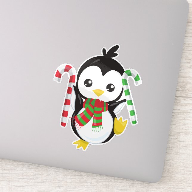 Adesivo Pinguim de Natal, Pinguim com Cachecol, Bastão de  (Detalhe)