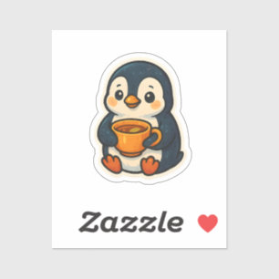 Adesivo Pinguim fofo com uma xícara de chá