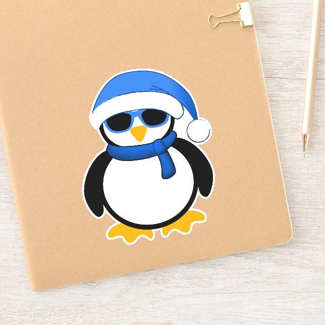Adesivo Pinguim legal bonito de Natal azul de Natal (Notebook)
