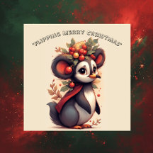 Pinguim Natal Alegre Irregular Batendo Asas