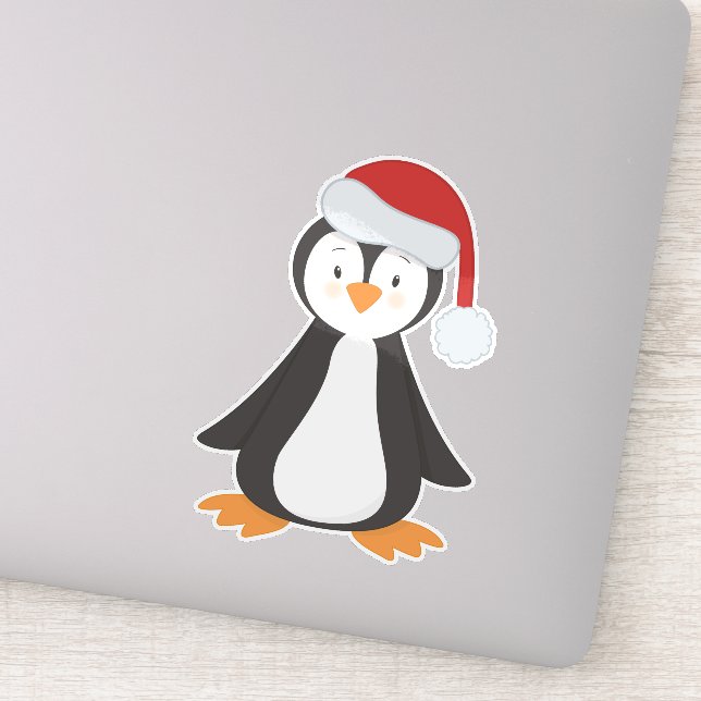 Adesivo Pinguim Natal, Pinguim Bebê, Chapéu Santa (Detalhe)
