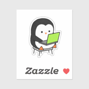Adesivo Pinguim Programador Trabalhando Duro Laptop