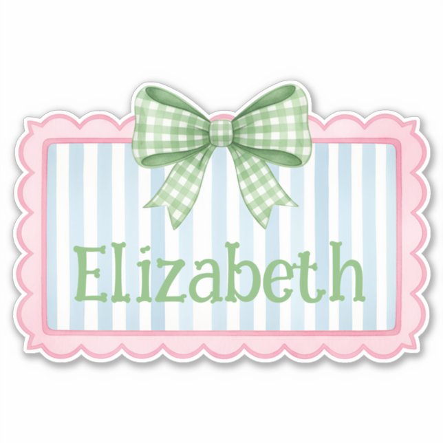 Adesivo Pink and Blue Frame With Green Gingham Bow (Frente)