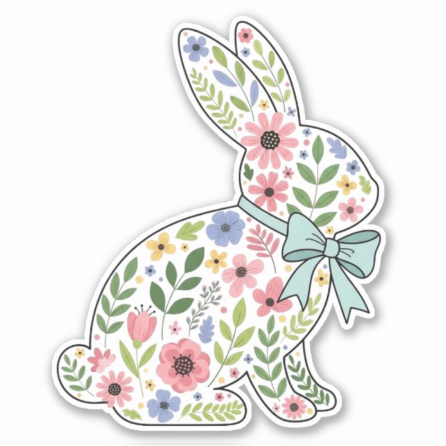 Adesivo Pink and Blue Wildflower Easter Rabbit (Frente)