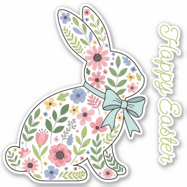 Adesivo Pink and Blue Wildflower Easter Rabbit (Frente)