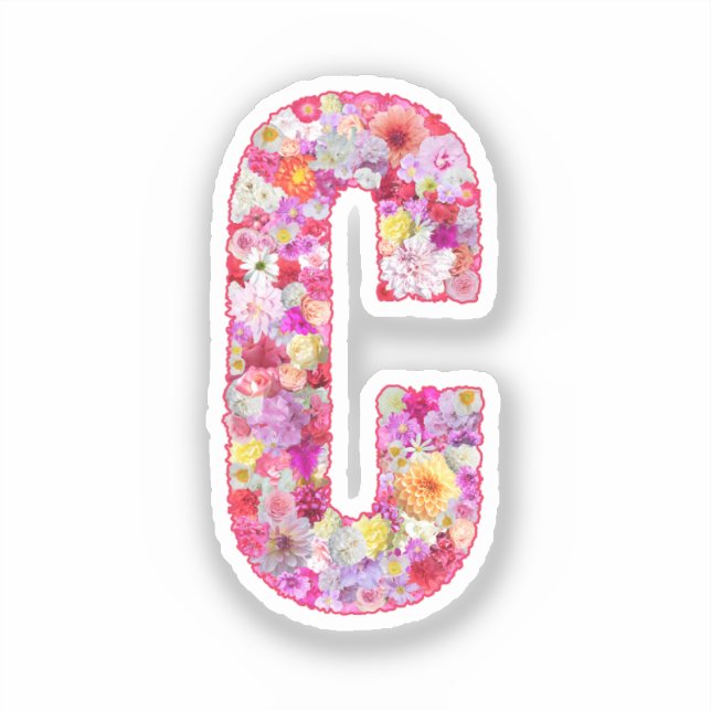 Adesivo Pink Botanical Monogram Floral Letter C Initial (Frente)