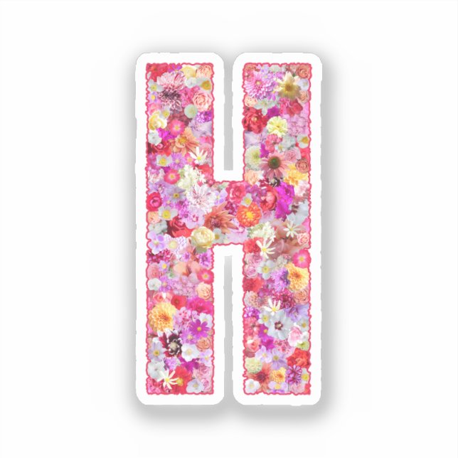 Adesivo Pink Botanical Monogram Floral Letter H Initial (Frente)