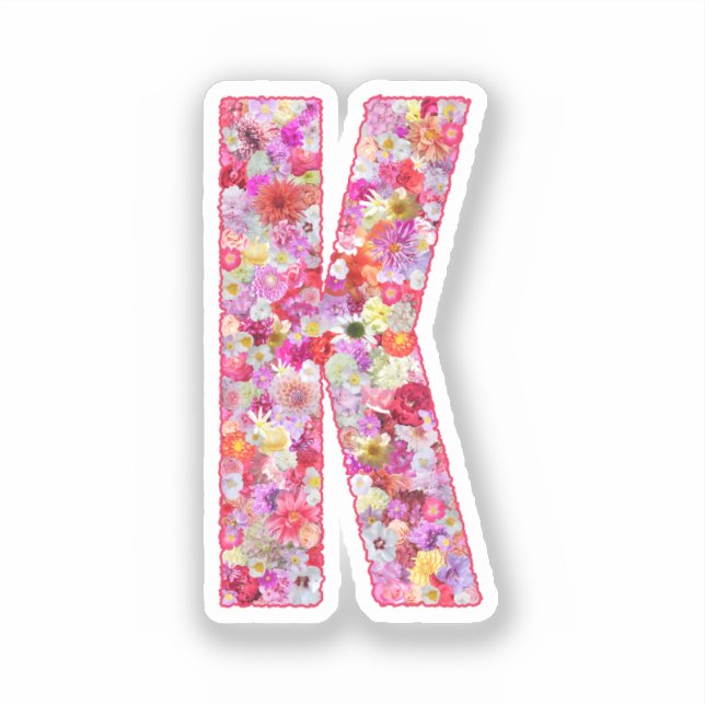 Adesivo Pink Botanical Monogram Floral Letter K Initial (Frente)