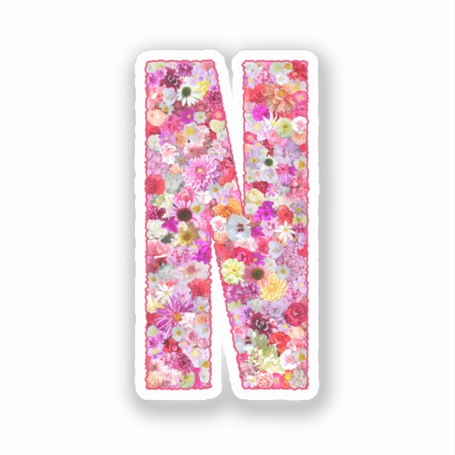 Adesivo Pink Botanical Monogram Floral Letter N Initial (Frente)